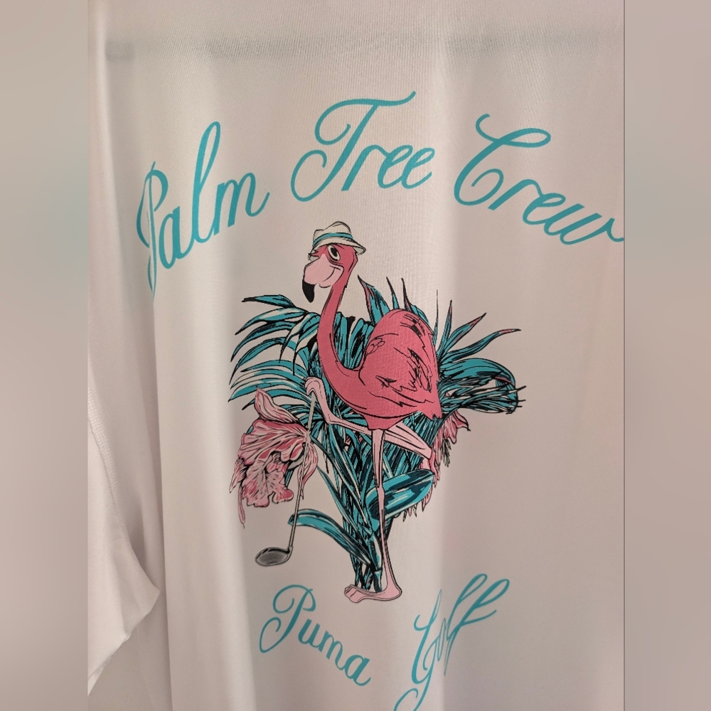 Puma White Golf Tee with Flamingo